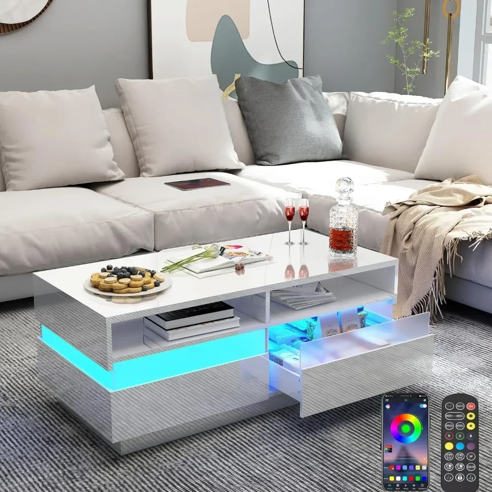 Coffee Table,Charging Station Storage Drawers,Open Display Shelf,Modern Rectangle Center Table for Living Room,Coffee Table