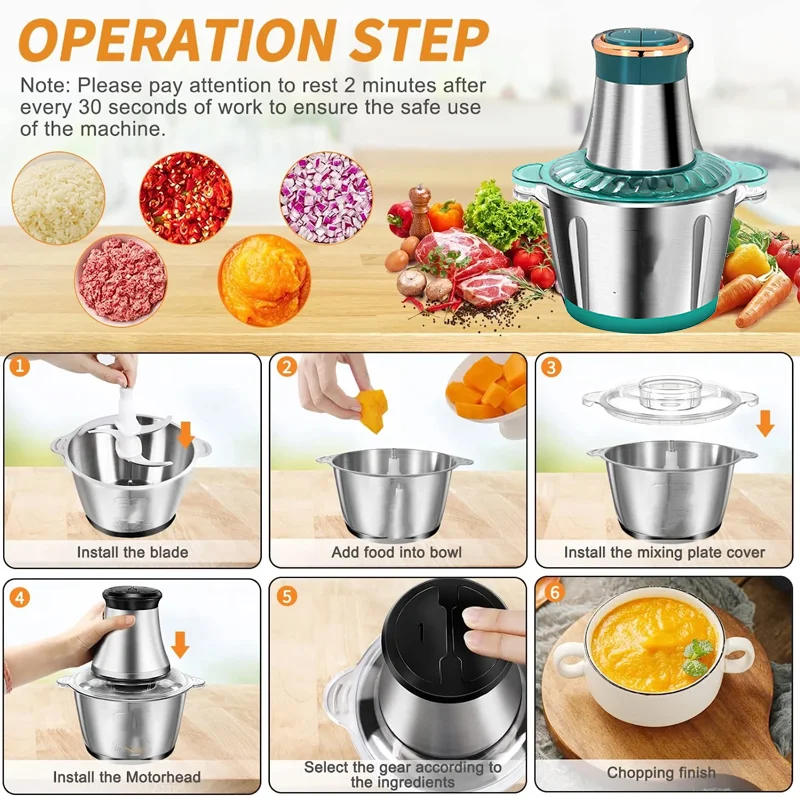 Steel Meat Grinder Chopper Slicer Machine,Vegetable Processor Food Chopper Household Kitchen Machines for Grinding