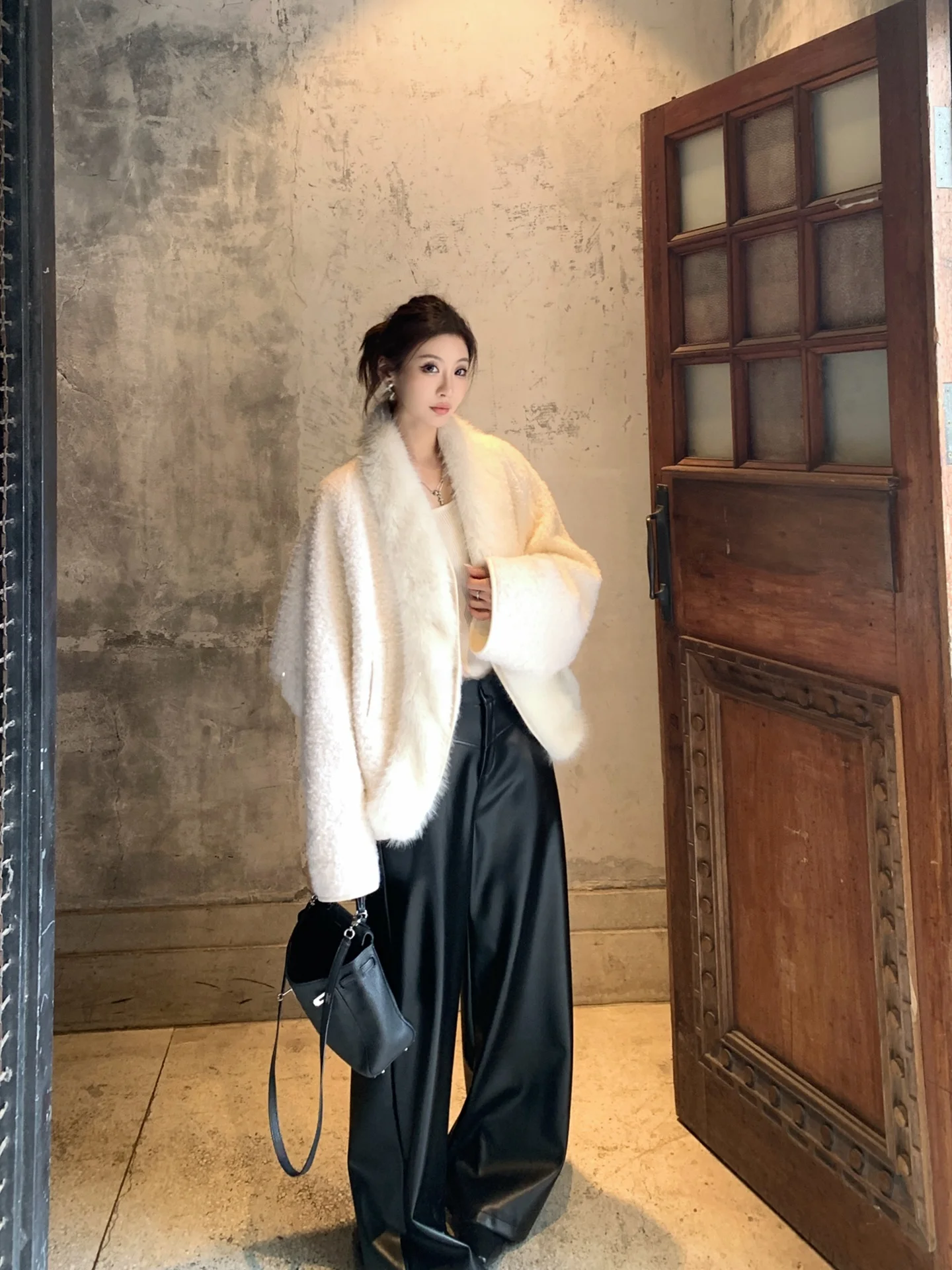 

GV Big Brother со съемным меховым воротником, шерстяная смесь хлопка, женский теплый топ на осень и зиму, винтажное пальто Sle ort