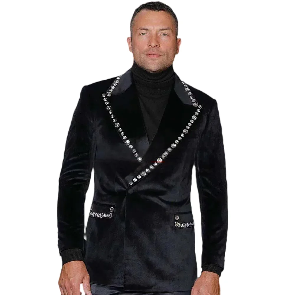 Men's Beaded Velvet Blazer Slim Fit - alternate angle