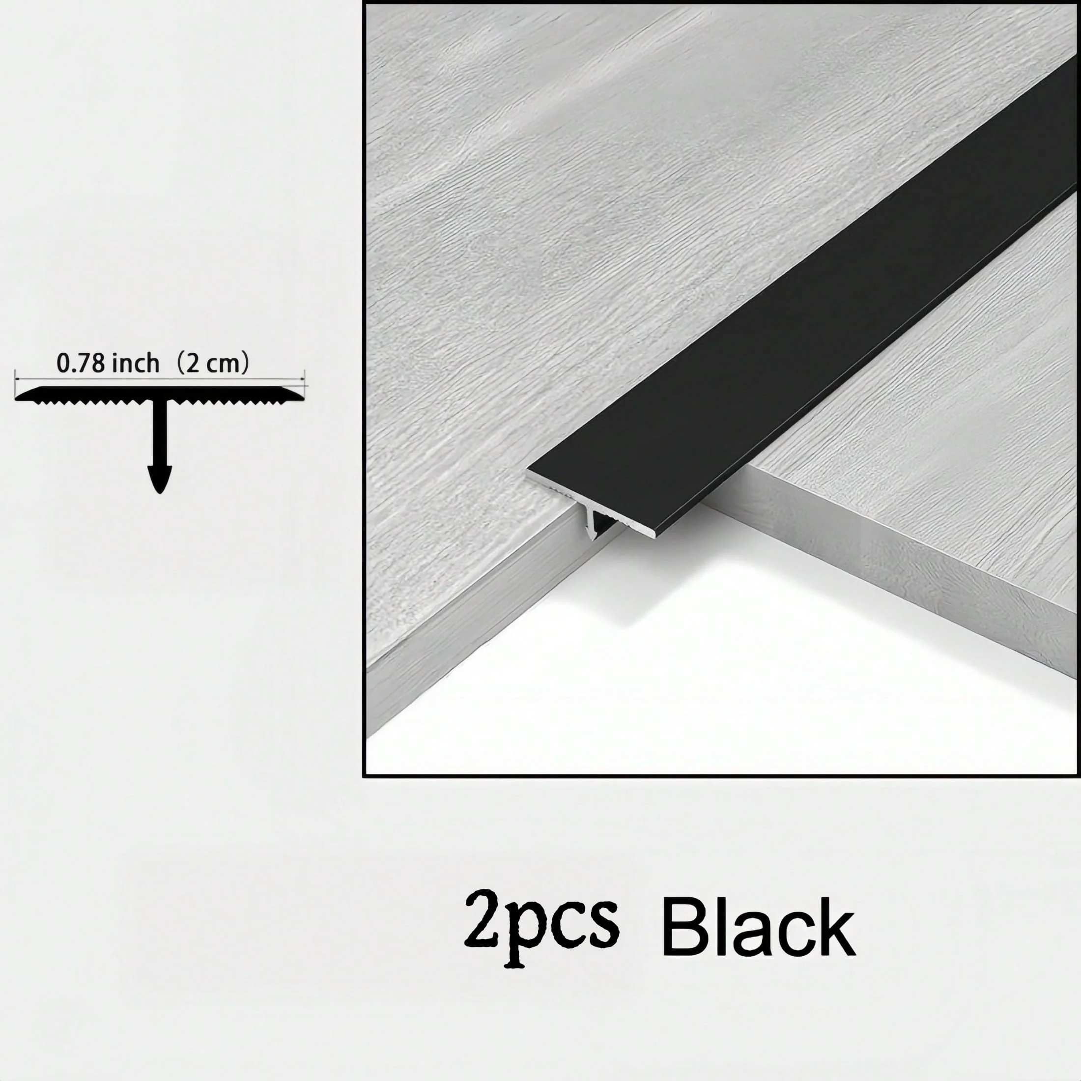2pcs 50cm/19.69in Aluminum T Shape Tile Trim Edging Strip Metal T Profile Transition Strip for Floor Tile Edge Corner Protection