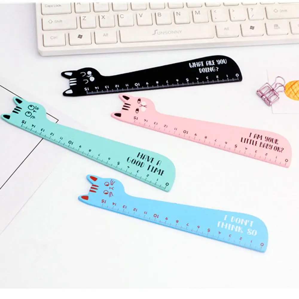 Creativity Office Tool Student Stationery Drafting Supplies Straight Ruler Cartoon Ruler Wooden Ruler Animal Cat Shape