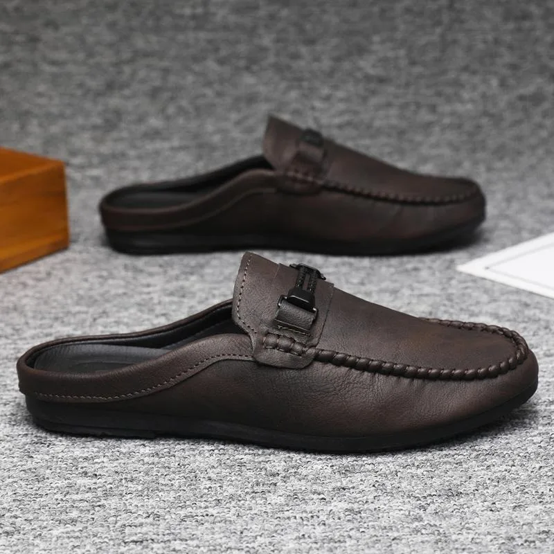 

Men's Leather Half Slippers Designer Classic Man Dress Baotou Lazy Shoes Fashion Slip-on Breathable Casual Shoes Loafers Zapatos