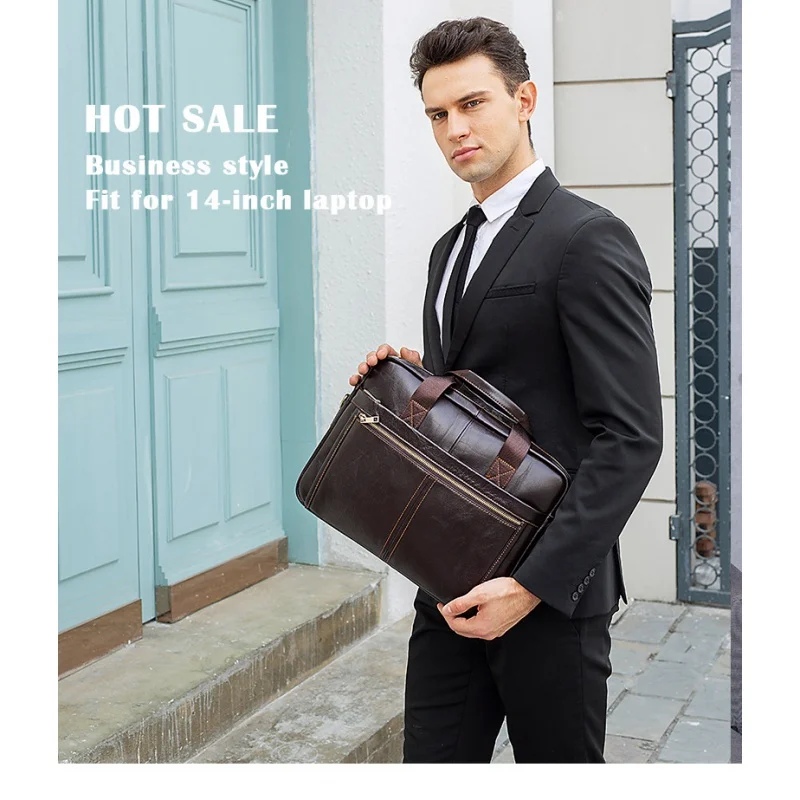 Neue Männer Rindsleder Aktentasche Herren große Umhängetasche Vintage Dokument Schulter männliche Tasche Büro Handtasche für Männer Attache Fall