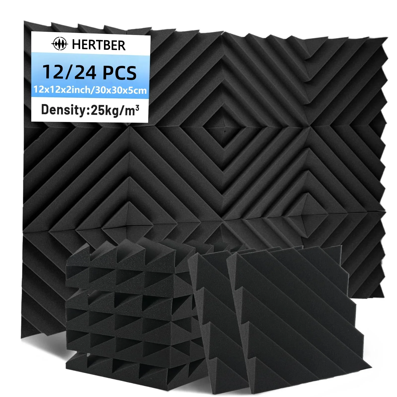 12Pcs 30x30x2.5cm Acoustic Foam Panels DIY Splicing Sound Absorbing Wall Pads Noise Reduction for Music Studio Bedroom Recording