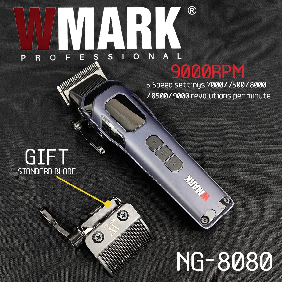 

Professional WMARK NG-8080 Hair Clipper 9000RPM 5Speed Adjustment DLC Blade Hair Trimmer Hair Cutting with Replace Blade Machine