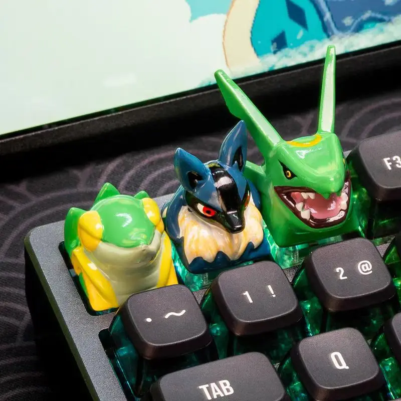 Pokemon Anime Character Keycap Mechanical Keyboard Resin Stereoscopic Keycap Snivy Rayquaza Lucario