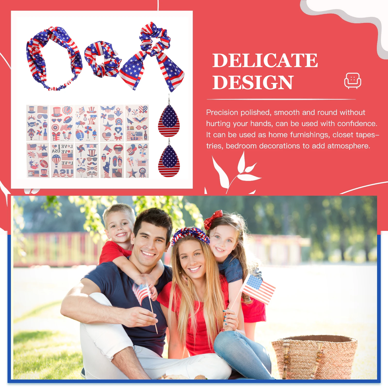 

Teardrop Headband Stickers Patriotic Felt Hair Accessories July 4Th Of July Decorations Independence Day Parade
