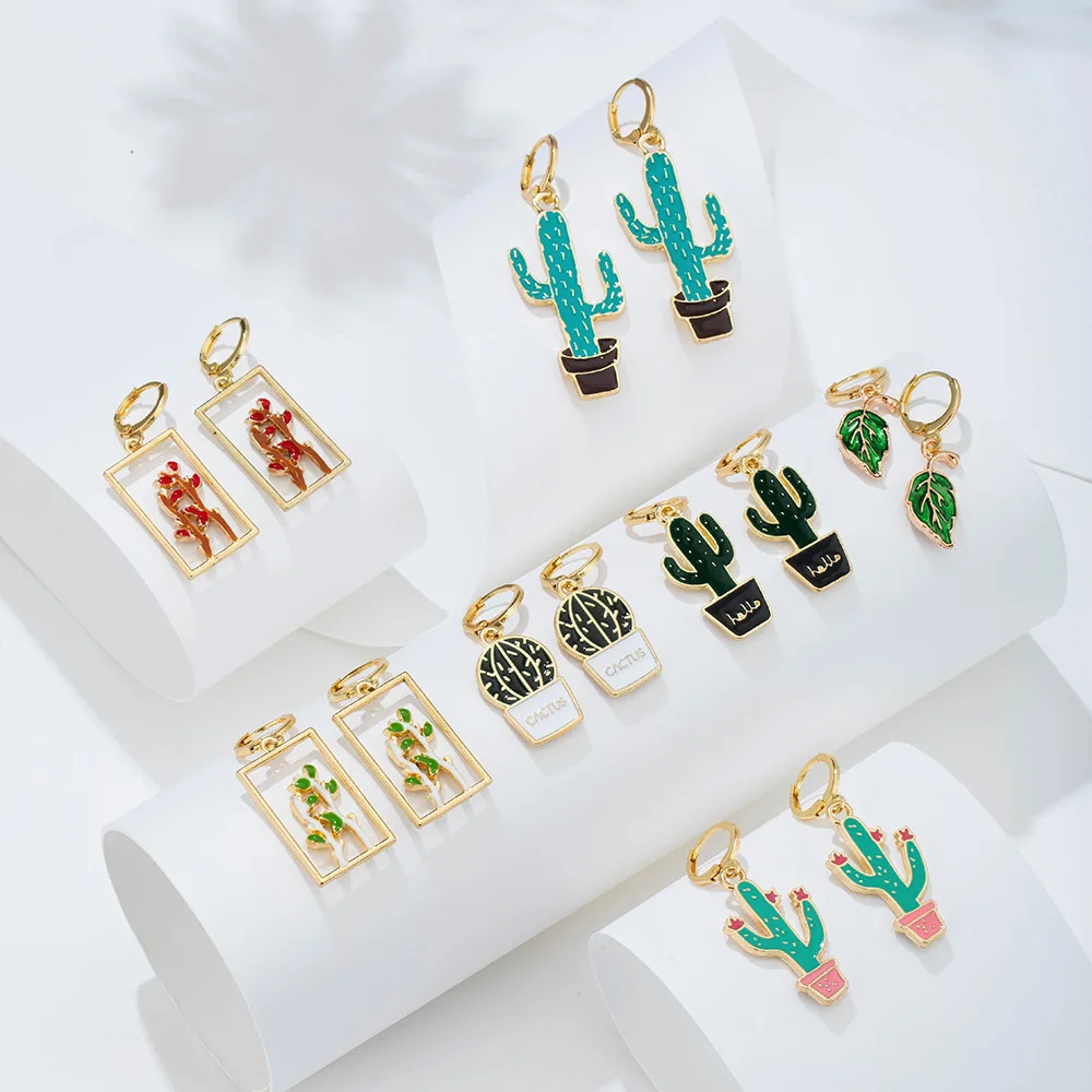 Lost Lady-pendientes colgantes de Cactus con hojas de colores para mujer, aretes con personalidad para niña, regalo de cumpleaños, joyería para fiesta, venta directa