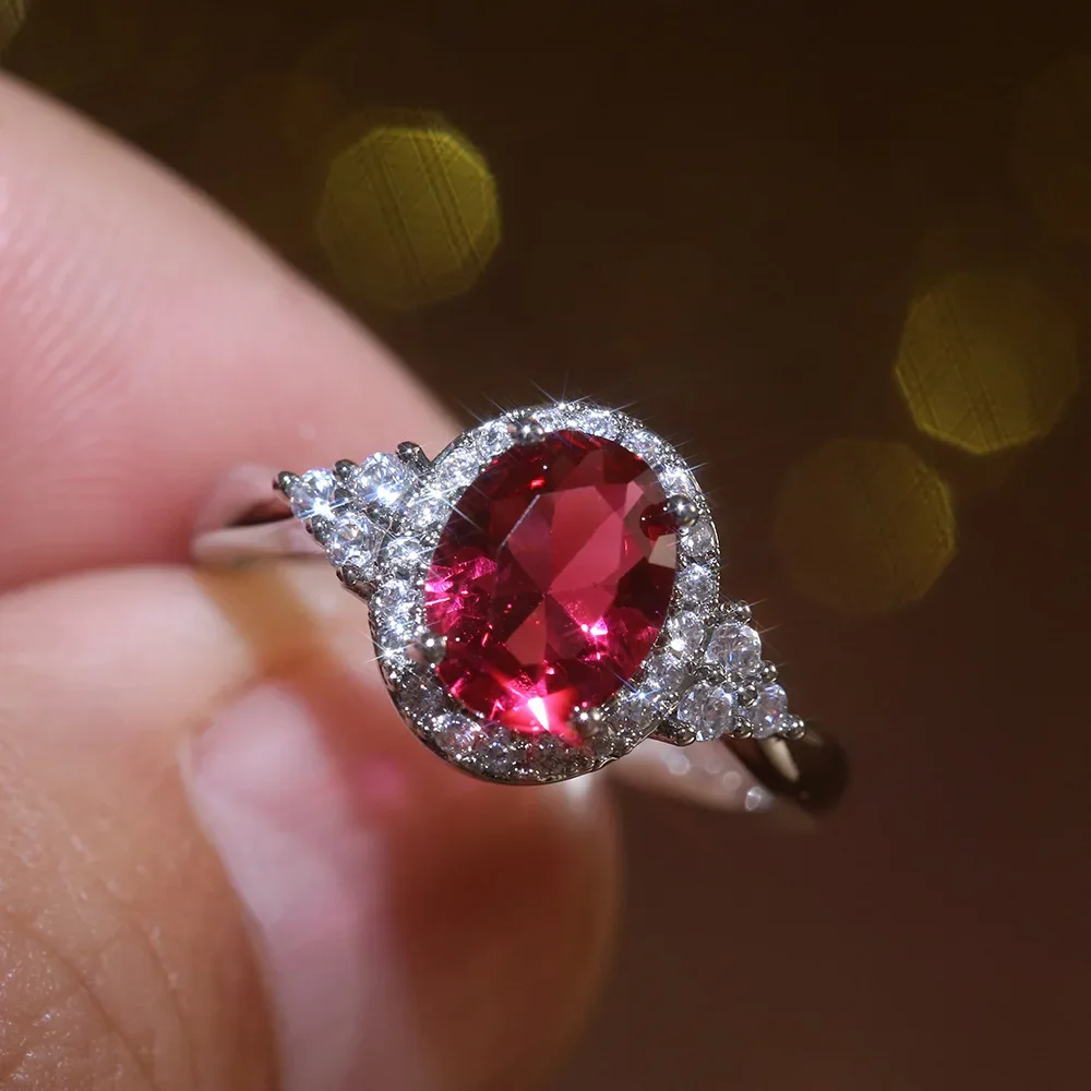 Classic 925 Sterling Silver Red Round Zircon Rings For Women Micro Pave Zircon Stone Wedding Jewelry Girlfriend Gift Anillos