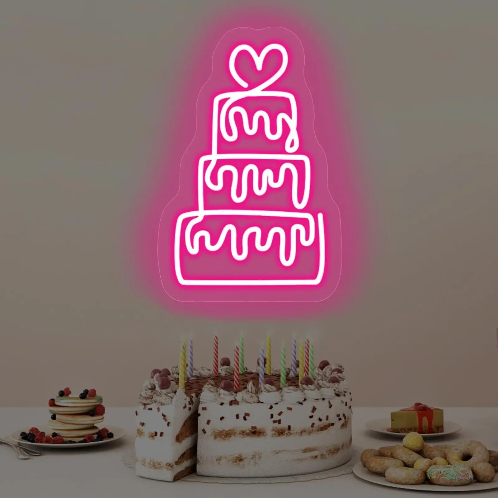 

Birthday Cake Neon Sign for Wall Decor LED Neon Light up Birthday Party Sign Banner Handmade Wall Art Lights for Food Shop shops