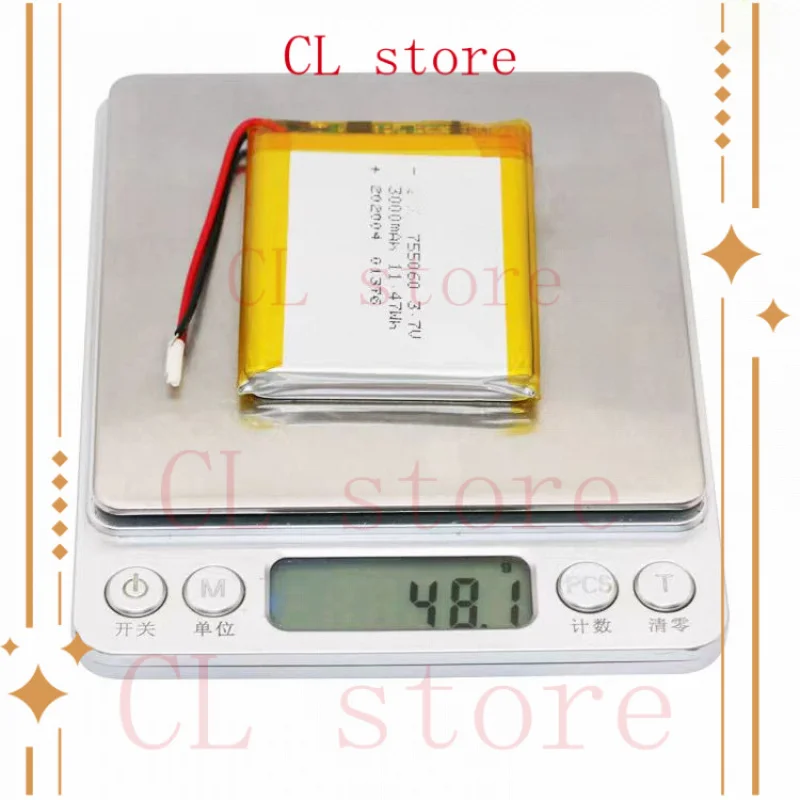 Premium 3.7V lipolymer LiPo battery 755060 3000mAh for GPS Interphone Equipment mini toy