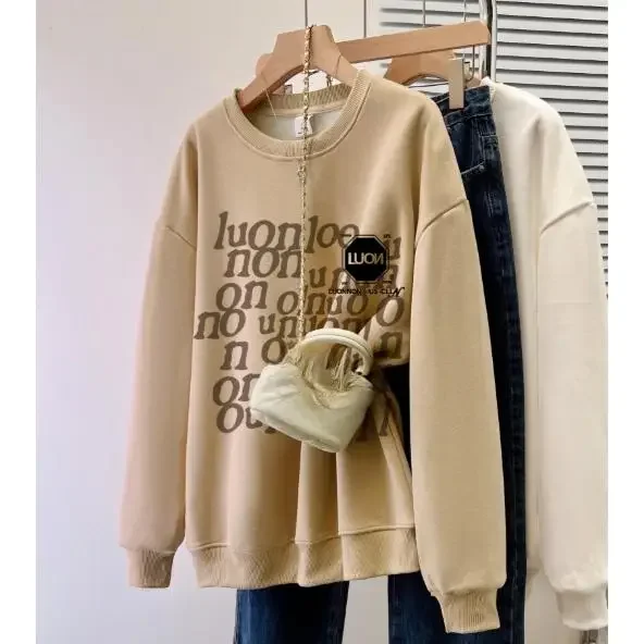 

Fashion Harajuku Cotton Loose Thin Crewneck Hoodies 2024 Autumn Womans Sweatshirt Letter Printed Pullover Casual Female Clothing