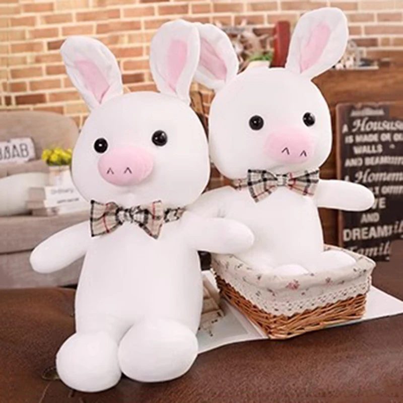 Pig Rabbit Piggy Bunny Bow Tie Plush Toy Stuffed Doll Cartoon Animal Dad Mom Appease Bedtime Story Friend Boy Girl Birthday Gift