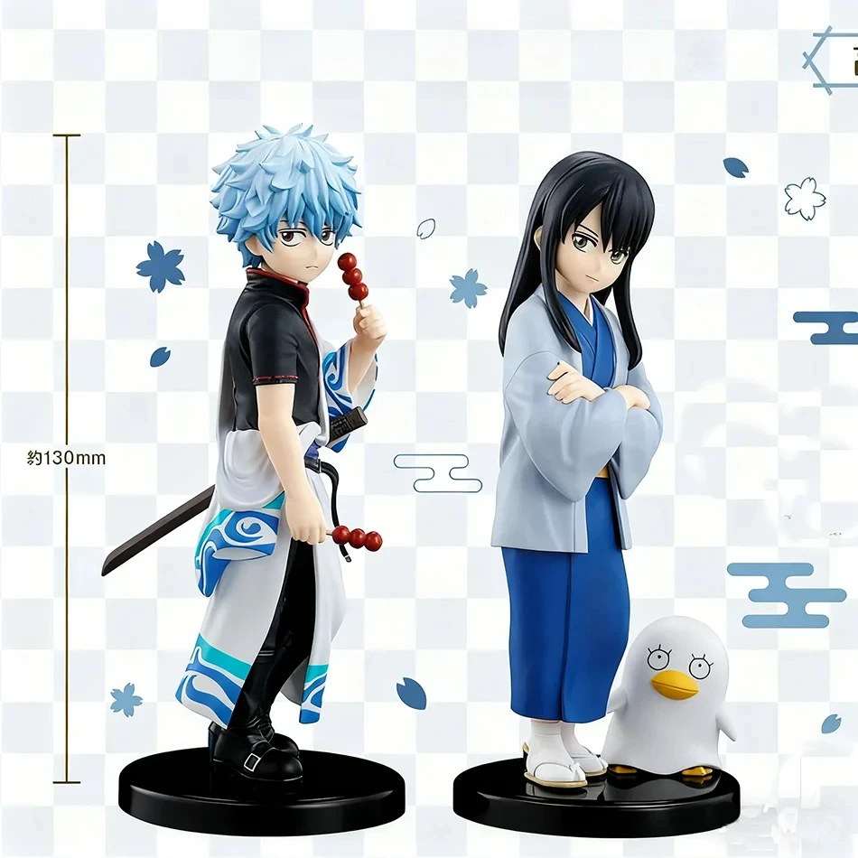 14CM 사카타 긴토키 & 카츠라 코타로 애니메이션 피규어 세트 오리지널 긴탐마 스탠드 모델 장난감 수집가 및 팬들을 위한 장식품 데코라