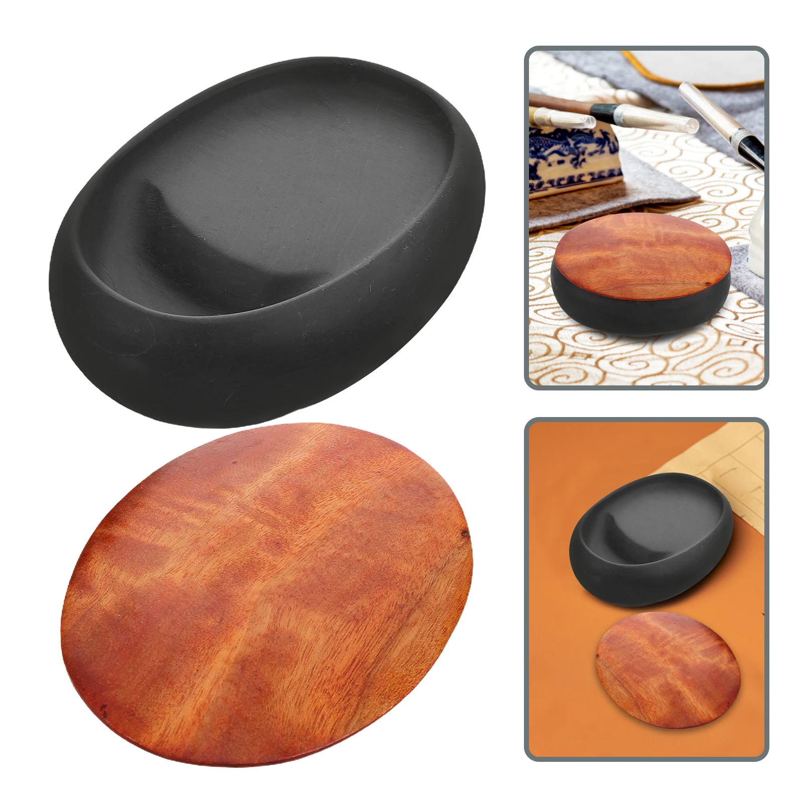 

Mini Ink Stone For Calligraphy Chinese Painting Compact Portable Ink Dish With Lid, Durable Original Stone Material, Ideal For