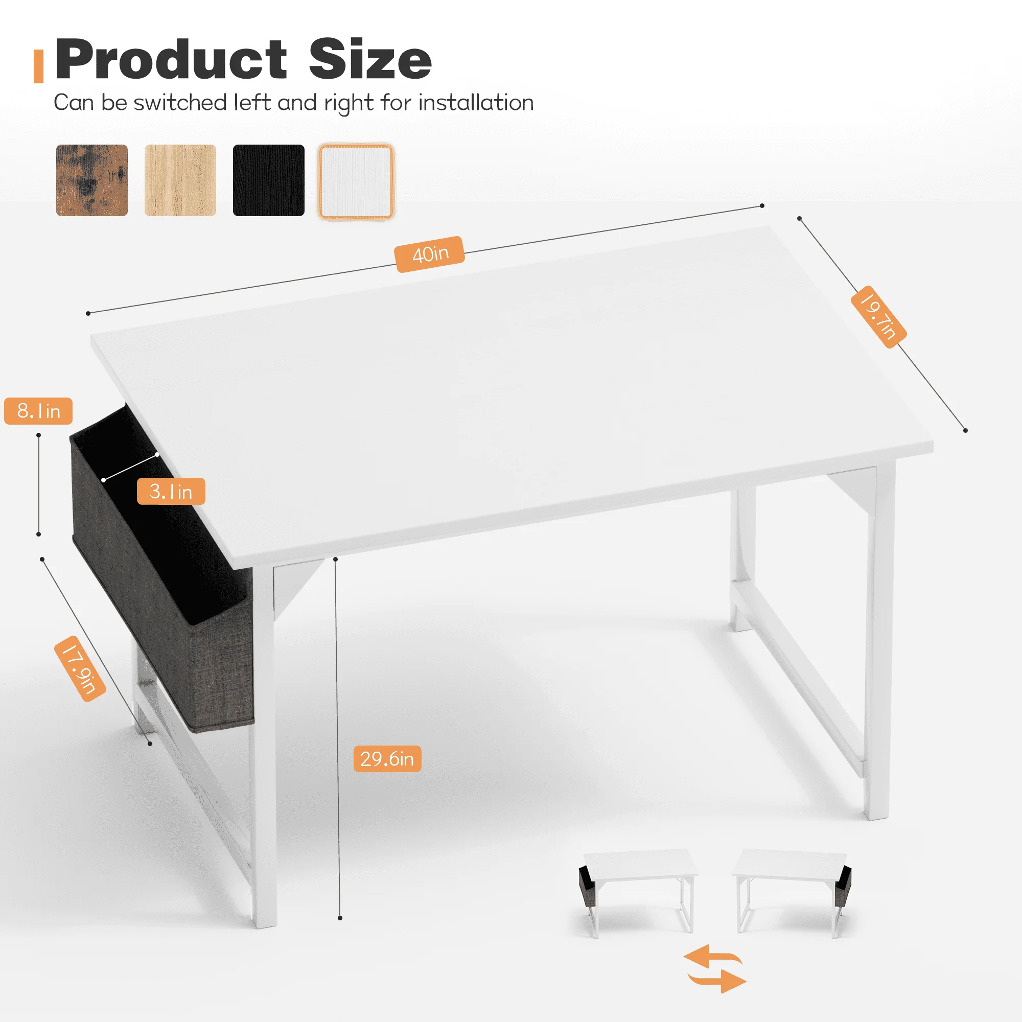 Computer Desk 40 Inch Small Office Desk Modern Writing Desk with Storage Bag Work Study Table with Headphone Hook for Home