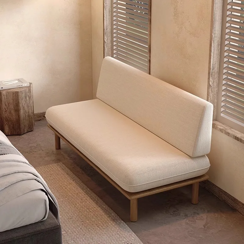 DSA small apartment living room solid wood without armrests removable and washable lazy sofa log wind B & B cotton and linen