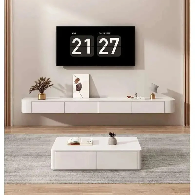 

Подвесная подставка под телевизор из массива дерева в скандинавском стиле, мебель для гостиной, современная простая маленькая квартира, белый настенный шкаф для хранения ТВ L
