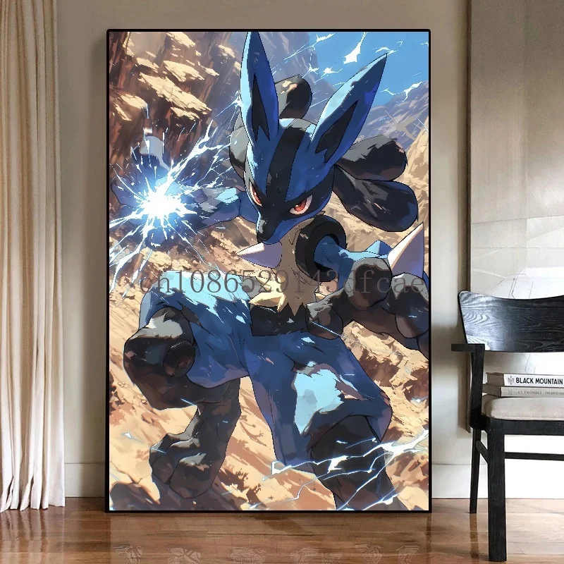 Hd pintura em tela clássico pokemon anime figuras lucario cartaz impressão aquarela arte da parede imagem moderna decoração de casa crianças presentes