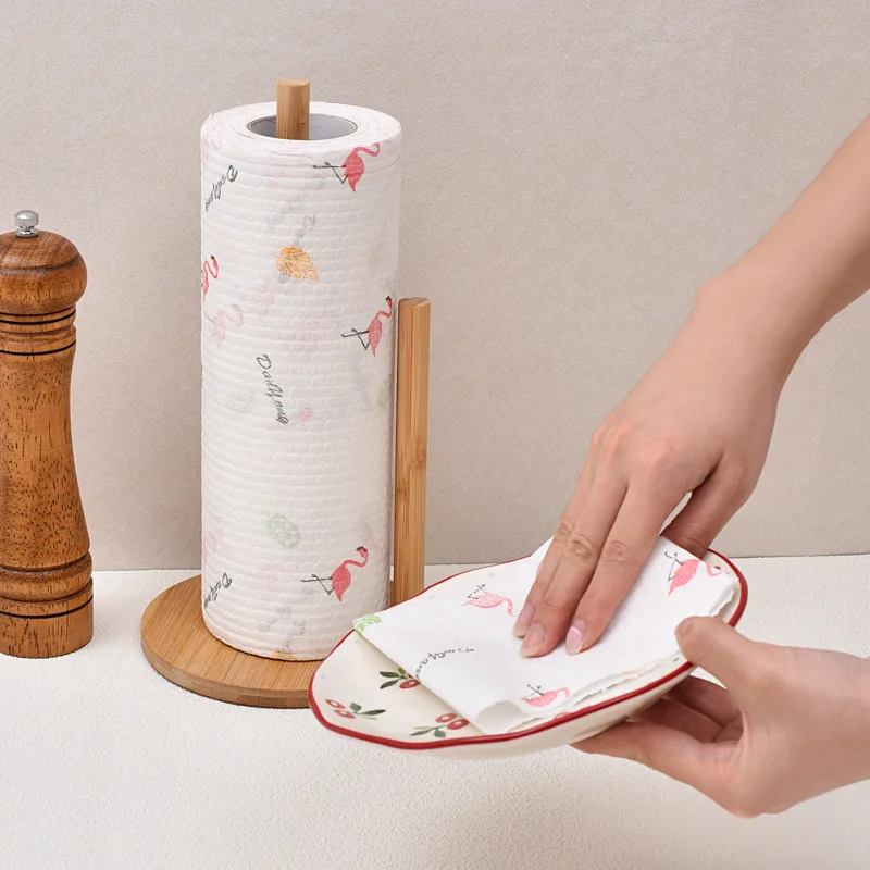 Kitchen Vertical Paper Towel Holder Bamboo Lazy Rag Shelf Desktop Paper Towel Roll Paper Cling Film Storage Rack