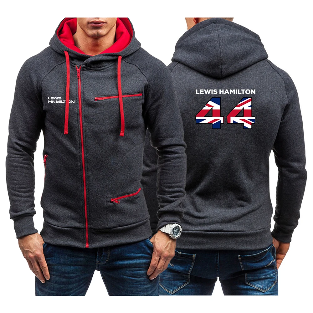 F1 Driver Lewis Hamilton Digital 44 Men's Sweater Fashion Trendy Handsome Zipper Coat Thickened Fleece Autumn Sports Hoodie