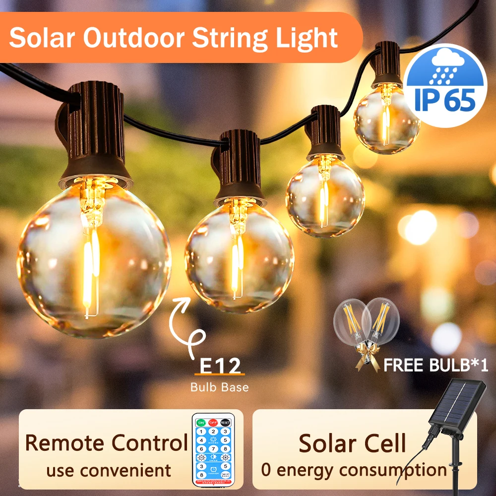 

Уличный солнечный свет IP65 Водонепроницаемая лампа E12 Садовая гирлянда с дистанционным управлением Рождественские гирлянды для декора двора Освещение