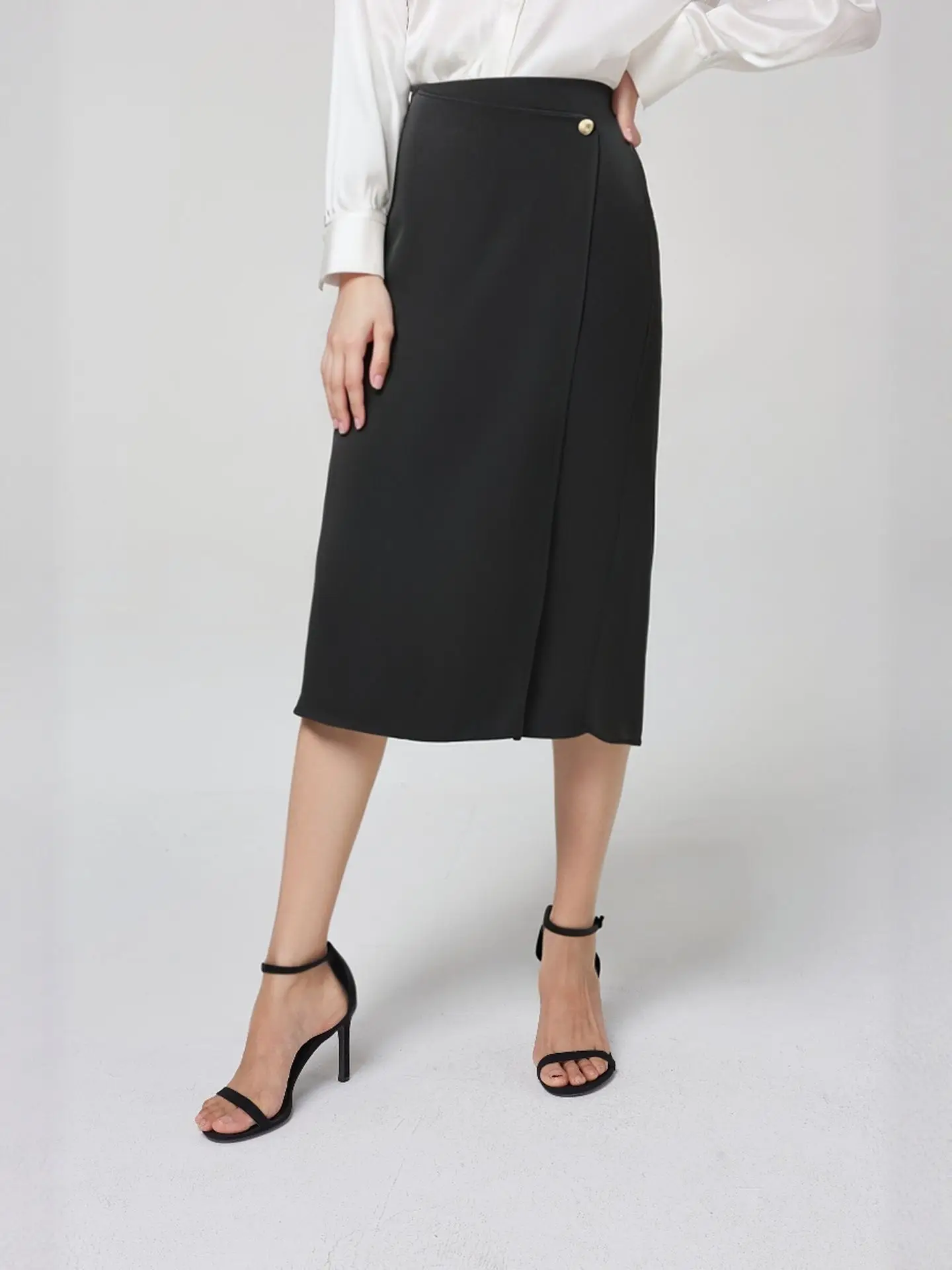 

Birdsky, 1PC Women skirt A skirts 93% real mulberry silk 7% spandex heavy crepe de chine Black, S-1075