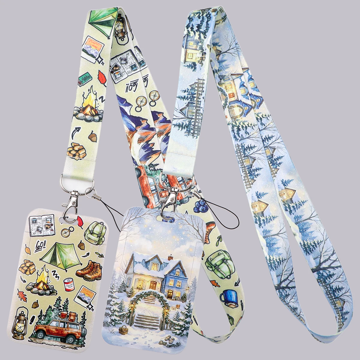 Snowy Winter House Credential Holder Camping Print Neck Strap Lanyard for Key Keychain USB Badge Holder Keyring Accessories Gift