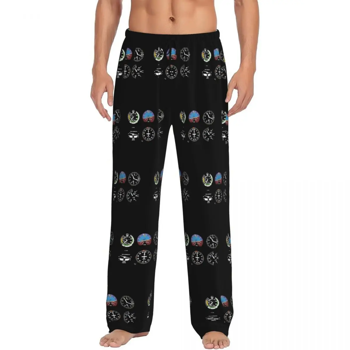 Custom Cockpit Six Dials Flight Simulator Pilot Pajama Pants Men Sleepwear Sleep Lounge Bottoms with Pockets