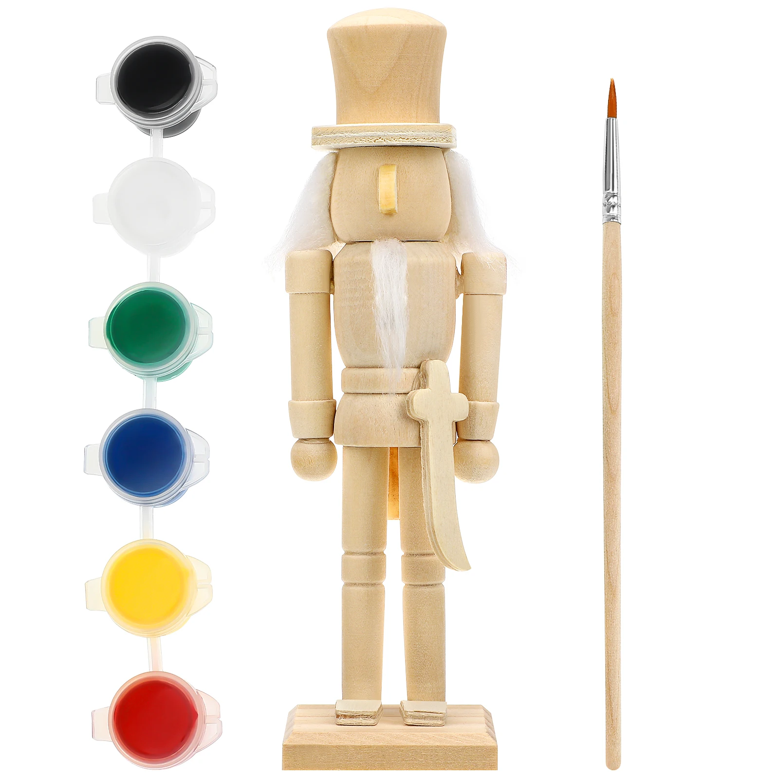 

1Set Nutcracker Soldier Puppet Wood Craft Kit Christmas Decoration DIY Graffiti Painting Ornament Cute Desktop Display