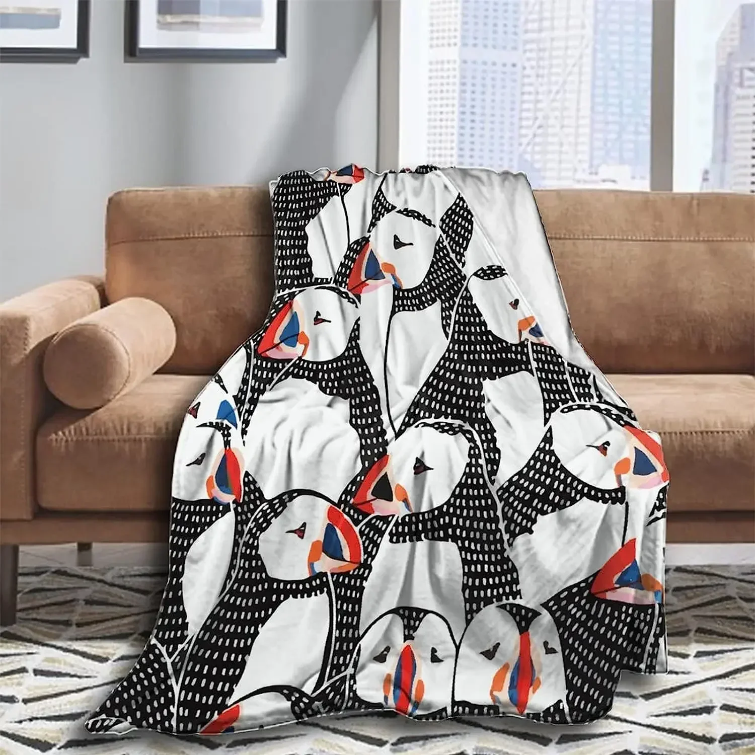 Premium Super Soft Warm Flannel Blanket Elegant Cozy Wearable Throw Wrap for Sofa Couch Lounging Gaming - Puffin Bird