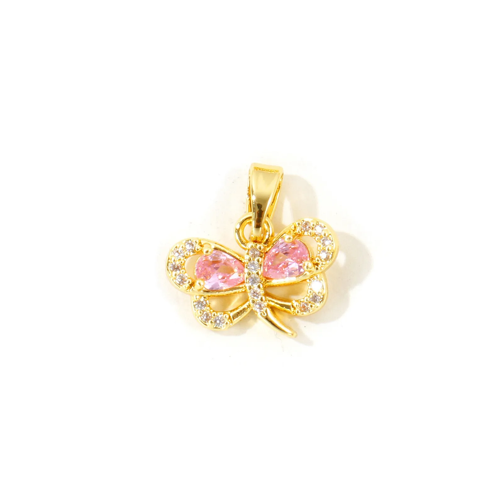2 Stück Mini-Blumen-Schmetterlings-Libellen-Anhänger aus Zirkonia, 18K vergoldetes Messing, Anhänger für DIY-Halsketten, Schmuckherstellung, Großhandel – Detail 4