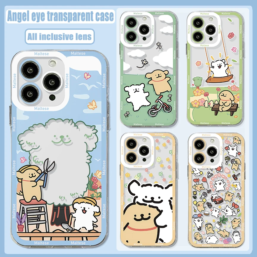 Cartoon Cute Lazy Malteses Art Phone Case For iPhone 15 14 13 12 11 Mini Pro Max X XR XSMax 6S 6 7 8 Plus Transparent Cover