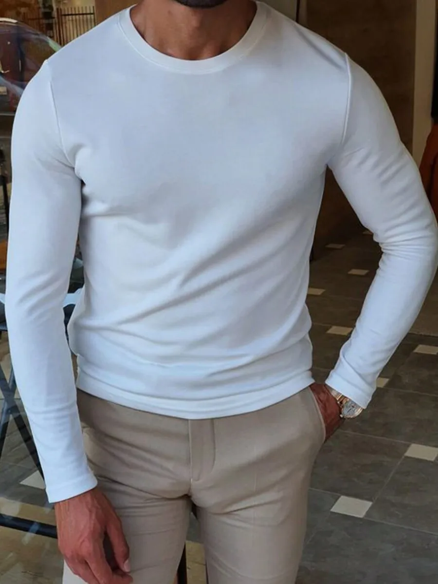 

Men's Solid Color Long Sleeve Crewneck Pullover, Casual Loose Fit for Autumn