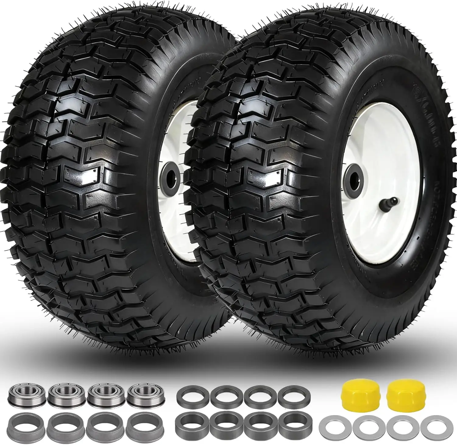 

15x6.00-6 Lawn Mower Tires and Wheel Tubeless Assembly with 3" Offset Hub, 3/4" Bearings, 570lbs Capacity for Riding Mowers