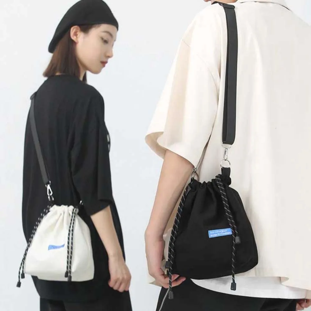 

Нейлоновая сумка-ведро на шнурке для хранения, повседневная сумка на плечо в корейском стиле, портативная черная/белая/желтая мужская сумка через плечо, уличная