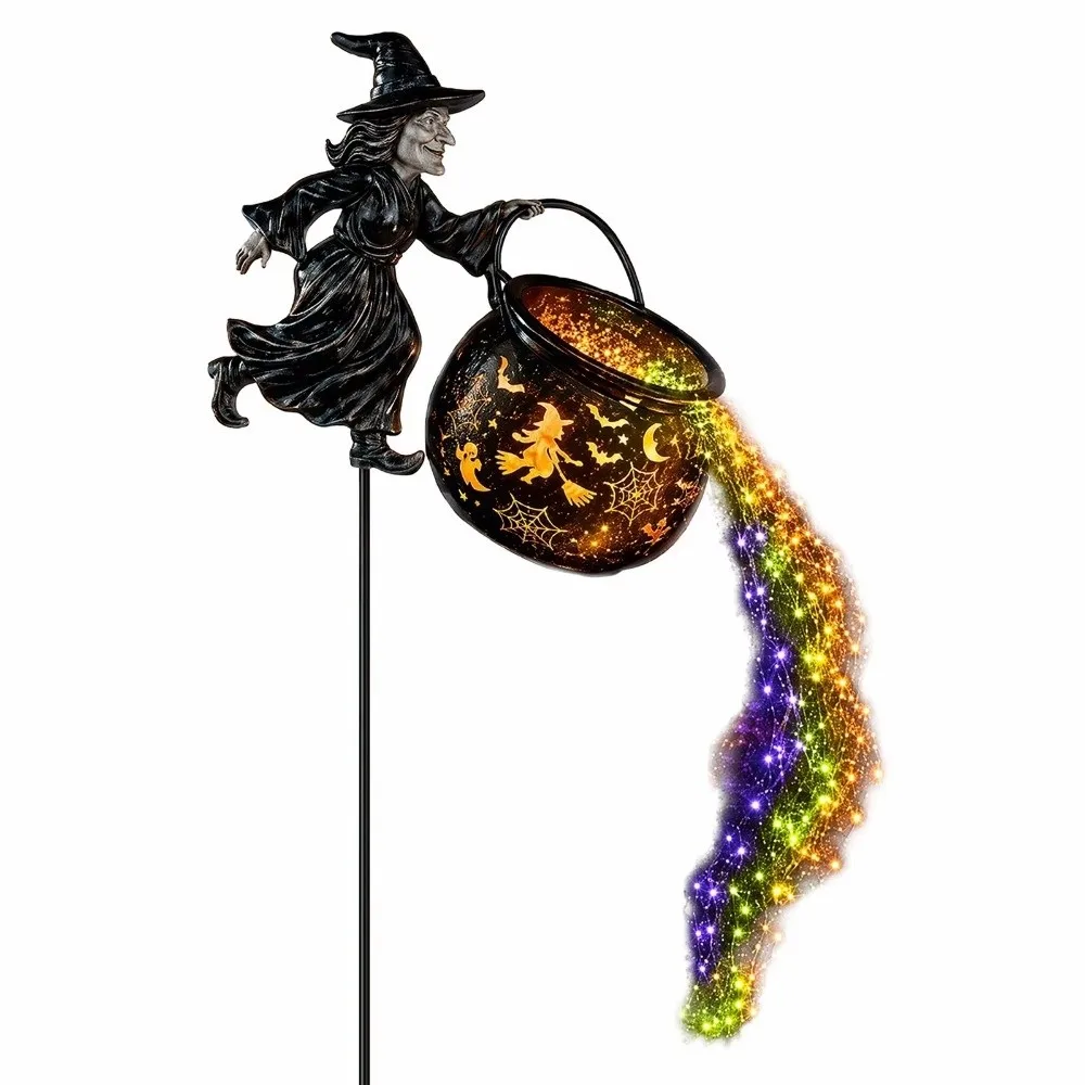 LED Halloween Witch Cauldron Garden Light Carved Cutouts Lawn Walkway Lighting Witch Cauldron Light Shadow Projection