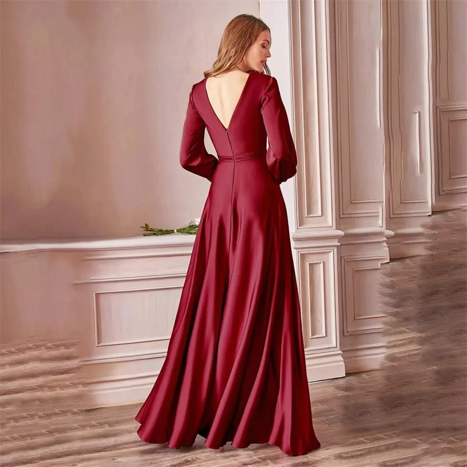 2023 elegan V-neck Backless lengan panjang gaun malam untuk wanita Lantai panjang celah gaun pesta panjang gaun vestidos de noche