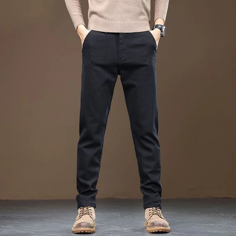 Men's Loose Straight Leg Casual Pants Winter Fleece Lined Warm Stretchy Business Trousers 2026 New Trendy Fit