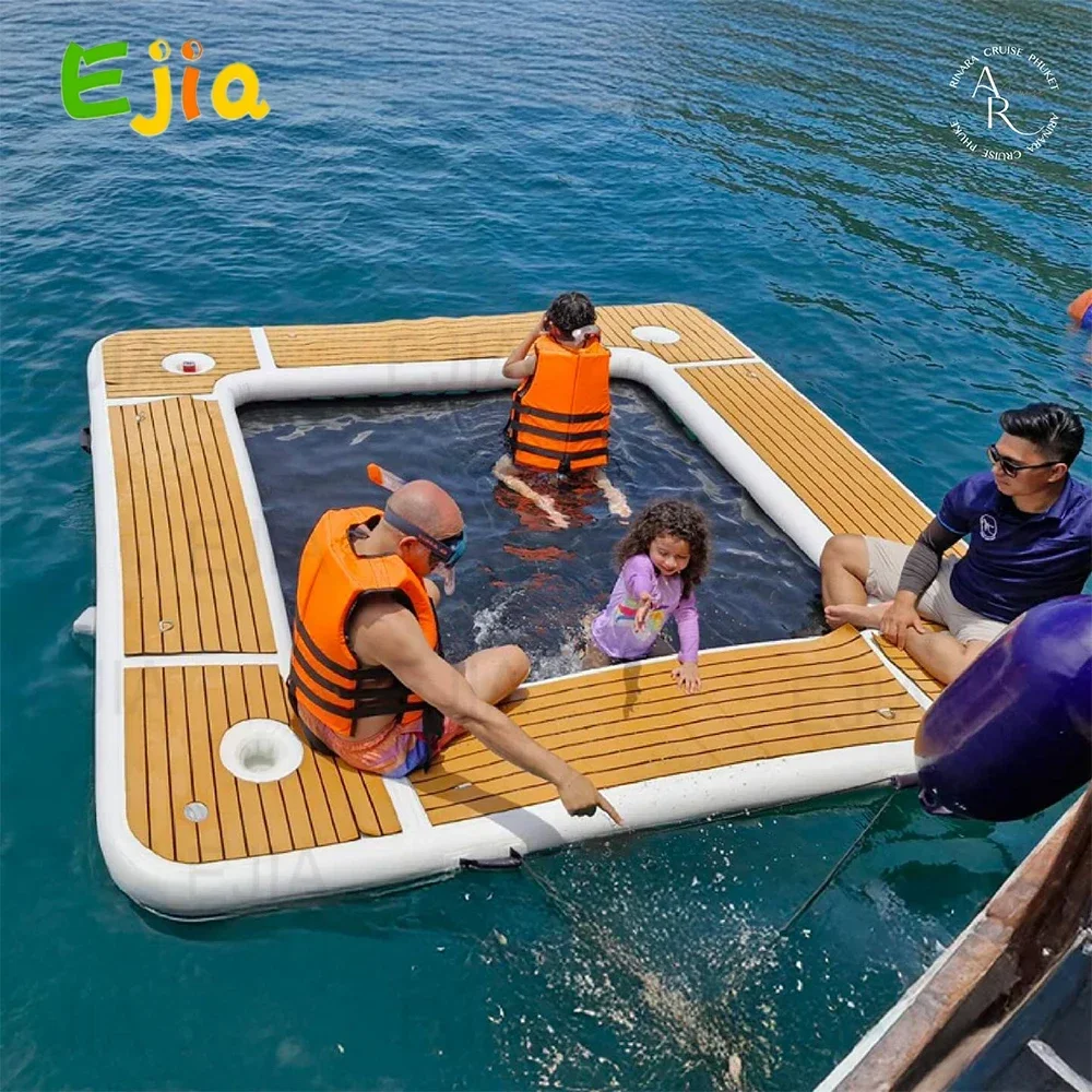 

Надувная водная платформа толщиной 2,5/3 м — плавающая док с охлаждающей сеткой и держателями для чашек Плавающий гамак для бассейна, озера, лодки