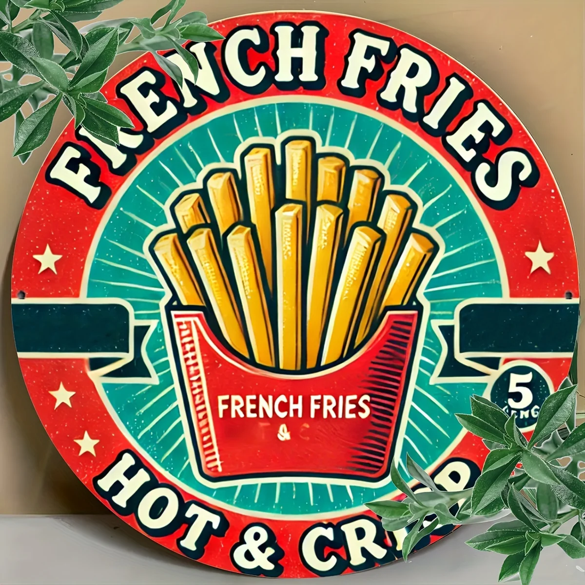 قطعة واحدة من لافتة ألومنيوم كلاسيكية "بطاطس مقلية ساخنة ومريشة" - مقاومة للماء وملونة ثابتة، 7.8 × 7.8 بوصة - فن جداري قديم للمطبخ، Livi #5