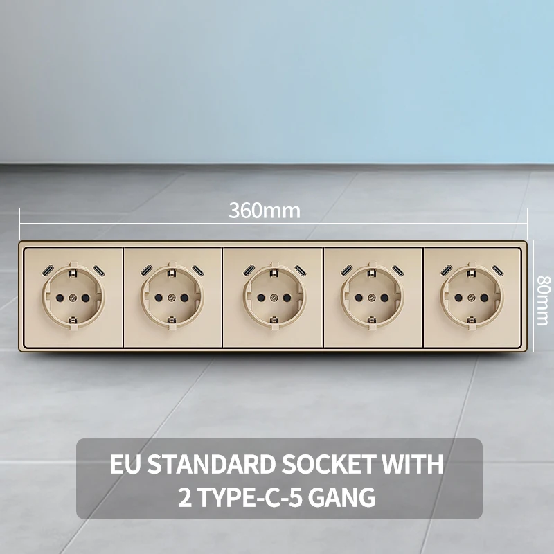 2 USB Type-C snel opladen EU Schuko stopcontact, 80x80mm modern design 16A 250V h 1 tot 5-voudig stopcontact voor thuiskantoor - afbeelding 1