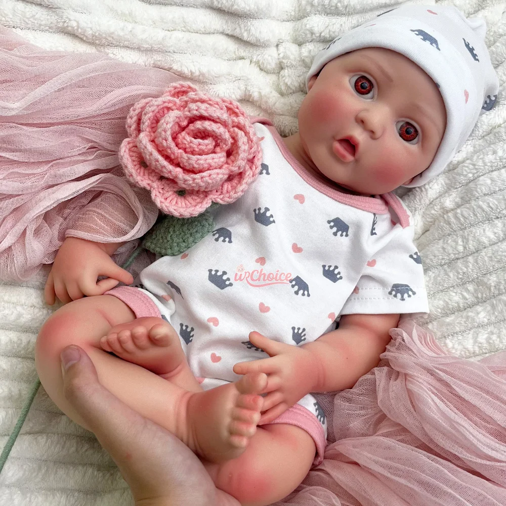 

Washable 40cm Baby Girl with Bright Eyes & Open Mouth Full Platinum Silicone Body Reborn Doll for Gift Collections