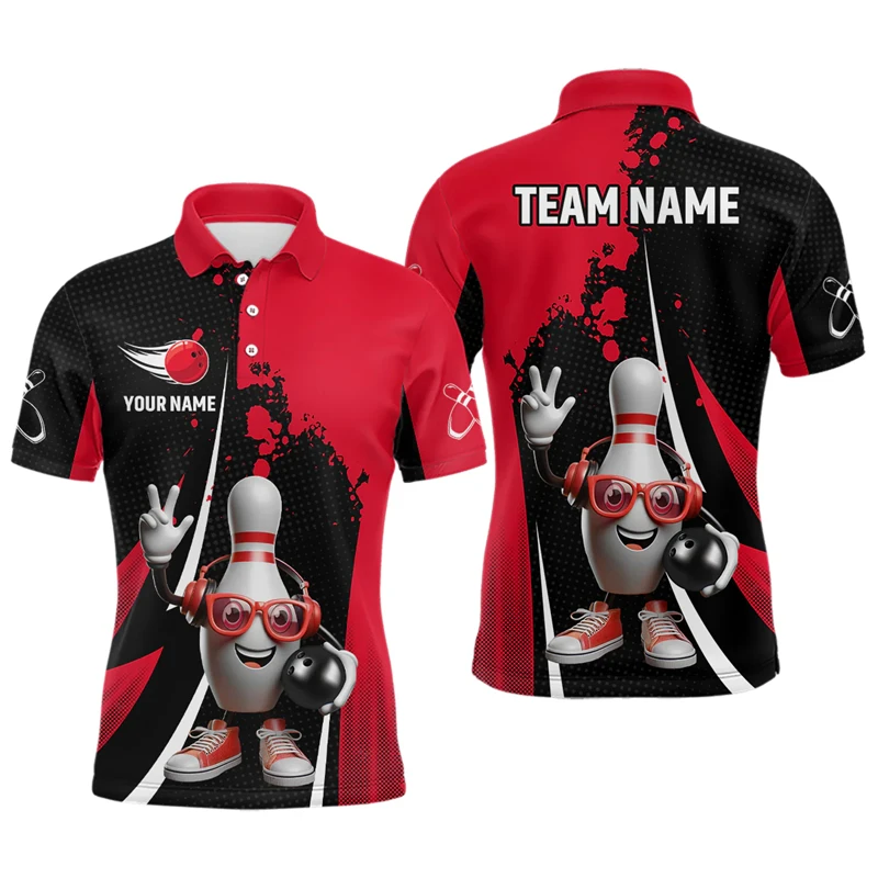 

Funny Bowling Graphic Polo Shirts For Men Fashion Summer Custom Name 3D Printed Sports Polo Shirt Loose Quick Dry Team Uniforms