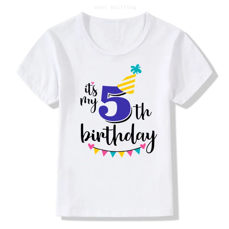 New Kids Boys Girls Summer Birthday T-shirts Short Sleeved T Shirt Size 1 2 3 4 5 6 7 8 9 Year Children Party Clothing Tees Tops