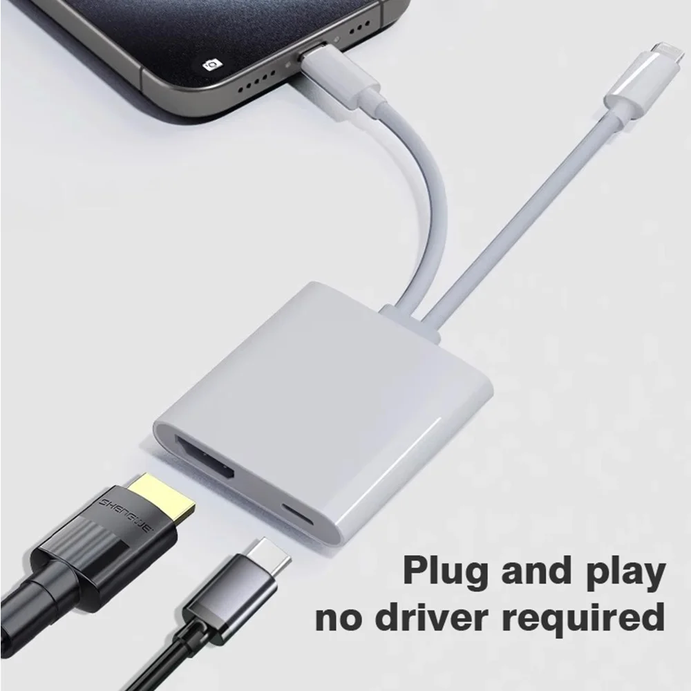 محول Lightning إلى HDMI عالي الدقة 4K @ 60 هرتز من النوع C إلى HDMI 4 في 1 نفس محور الشاشة لهاتف iPhone 16 15 14Pro Max MacBook Samsung للمراقبة