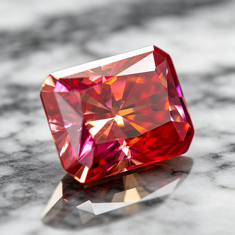 Moissanit-Stein im Radiant-Schliff, Wassermelonenrot, Edelstein für DIY-Schmuck, Ringe, Ohrringe, Diamanttester-geprüft mit Zertifikat – Detail 4