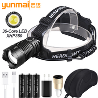 XHP360 Super Bright Led Headlamp Zoomable Powerbank 36-core Headlight USB Rechargeable 26650 Battery Head Flashlight 1000000 LM