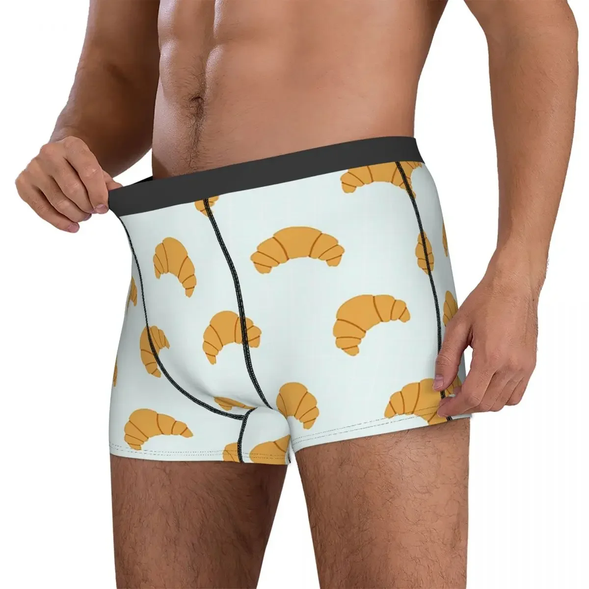 Boxer-Unterhose, Shorts, süßer Croissant-Druck auf blauem Hintergrund, Höschen, atmungsaktive männliche Unterwäsche für Herren, Herren, Freund, Geschenke